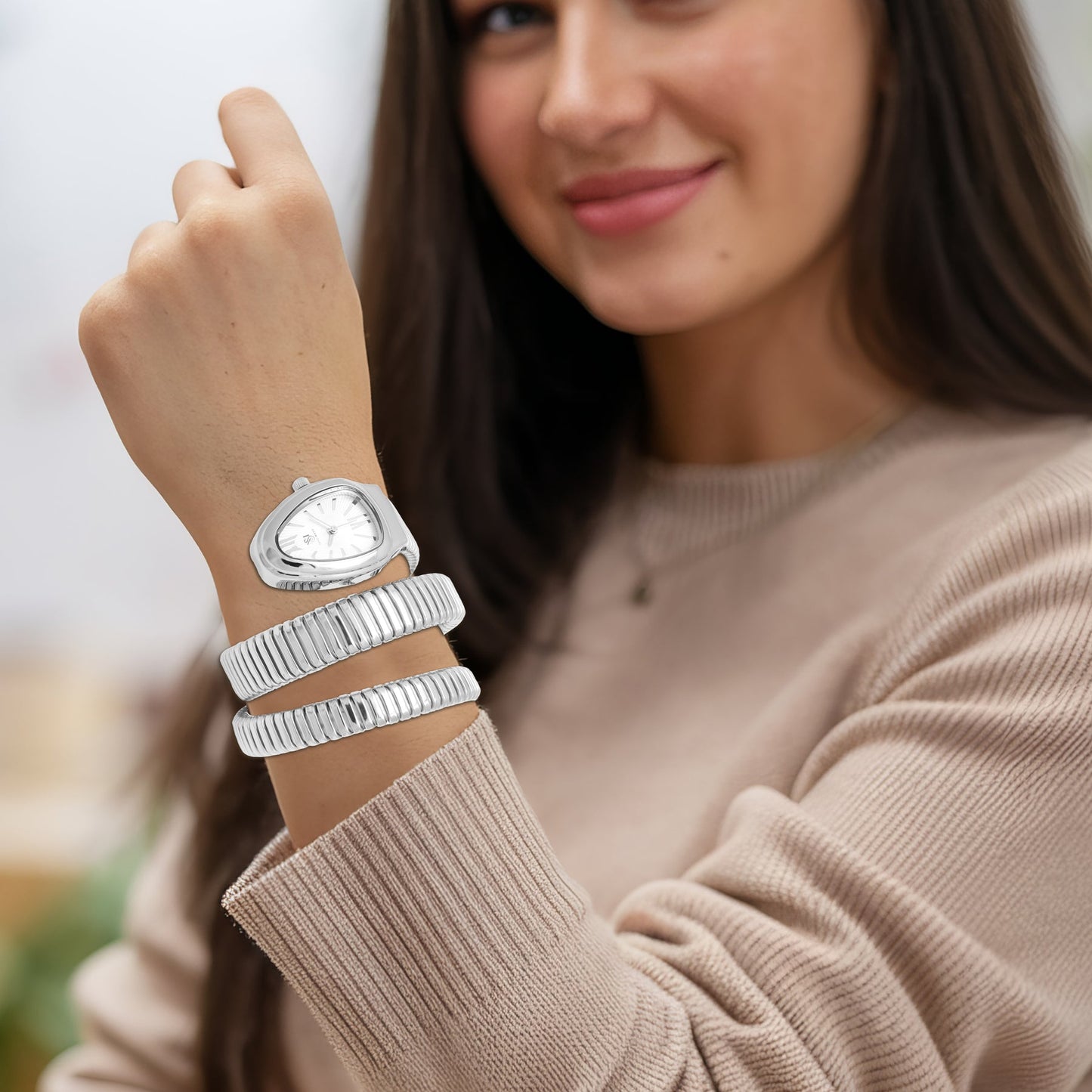 Snake Chrome Silver Steel Analog