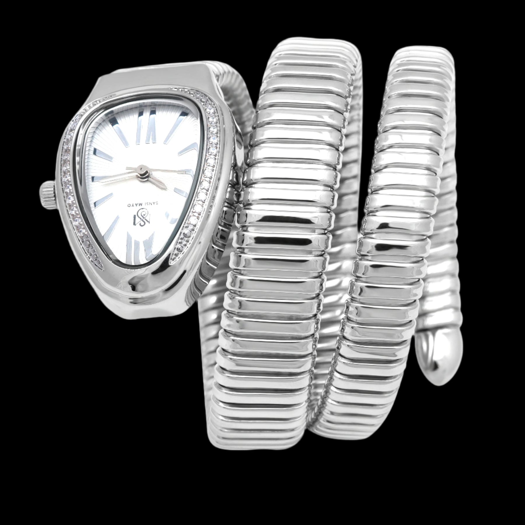 Snake Crystal Midnight Silver Steel Analog