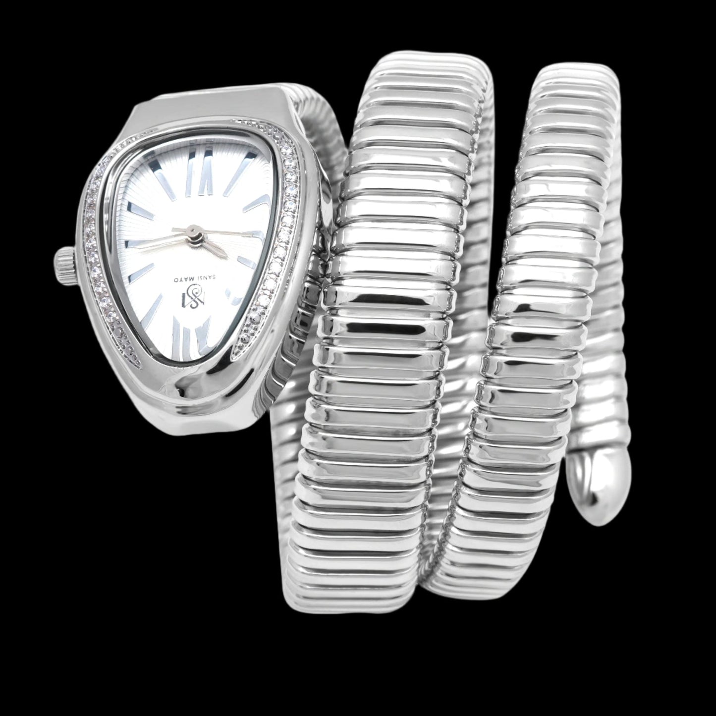 Snake Crystal Midnight Silver Steel Analog