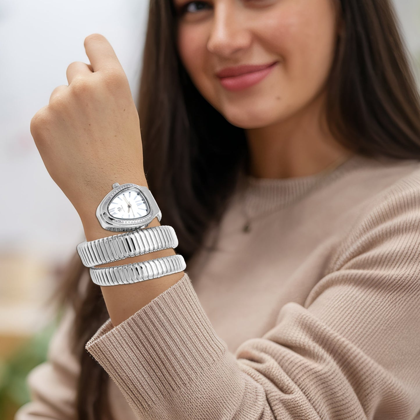 Snake Crystal Midnight Silver Steel Analog