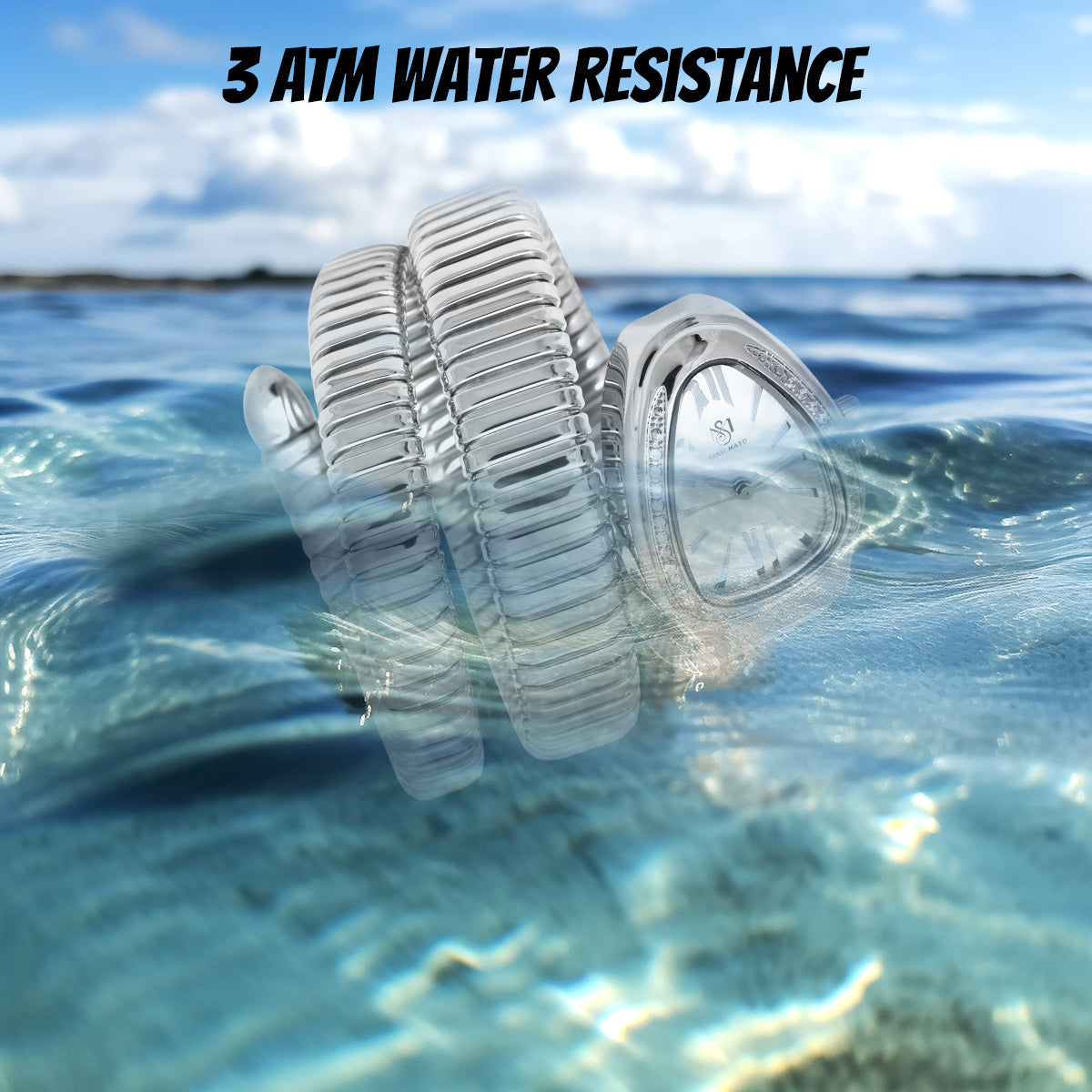 Snake Crystal Midnight Silver Steel Analog